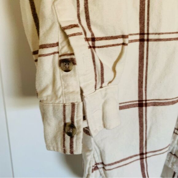 Universal Thread Cute Cream & Brown Plaid Flannel Dress/Shacket with Pockets | M - Picture 7 of 9
